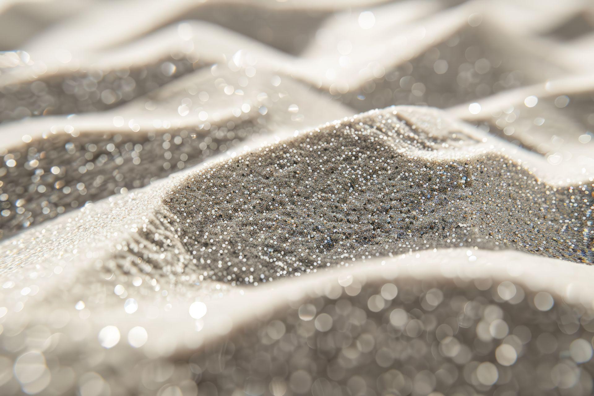 Nahaufnahme von Quarzsand, der in einer Sandfilteranlage zur Wasserreinigung verwendet wird