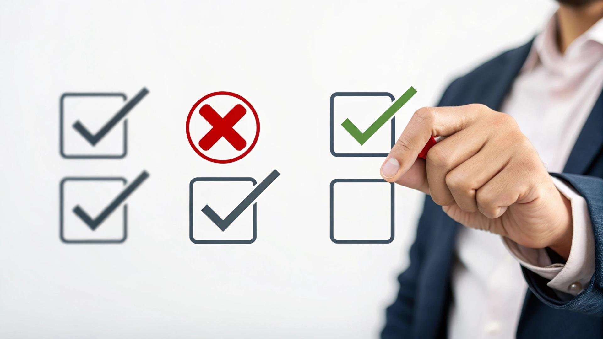 Hand setzt grünen Haken auf digitale Checkliste | Papierpolster